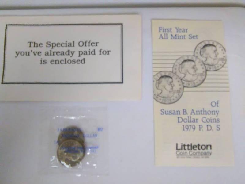 lot 69 image: Susan B Anthony Dollars (3), 1979, Uncirculated (.75 copper, .25 nickel) PDS