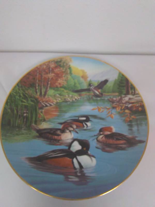 lot 114 image: Ken Michaelsen Plate, Hooded Mergansers in July, 1984 Limited First Edition