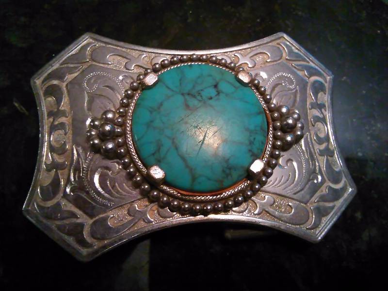 lot 207 image: Vintage Belt Buckle, Silver Color with Turquoise Stone