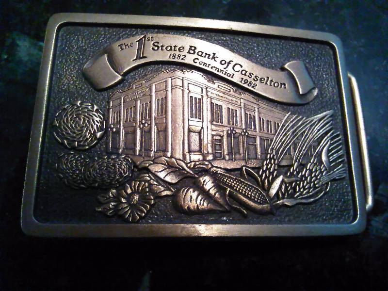 lot 218 image: Vintage Belt Buckle, First Bank of Casselton, 1882-1892