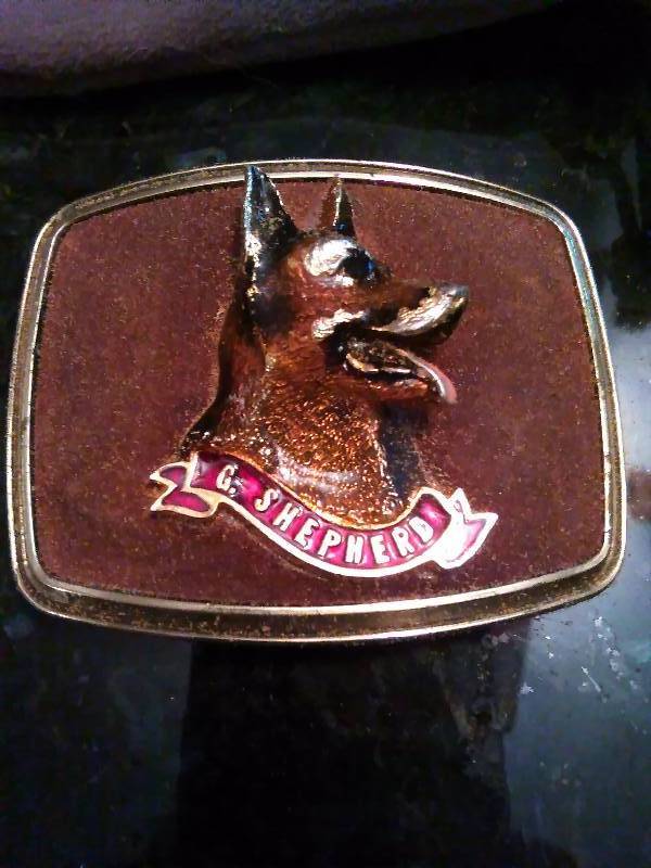 lot 232 image: Vintage Belt Buckle, German Shepherd Dog head 3D