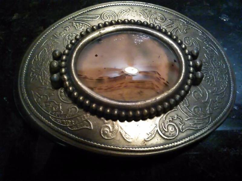 lot 243 image: Vintage Belt Buckle, Brass and Brown Stone