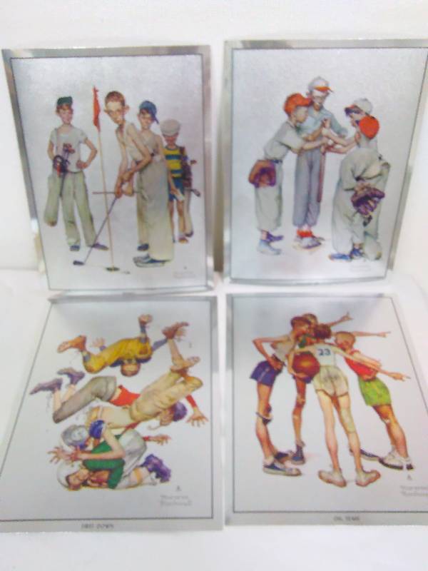 lot 136 image: Norman Rockwell, 6 x 8 Foil Prints, Youth Sports (4 prints)