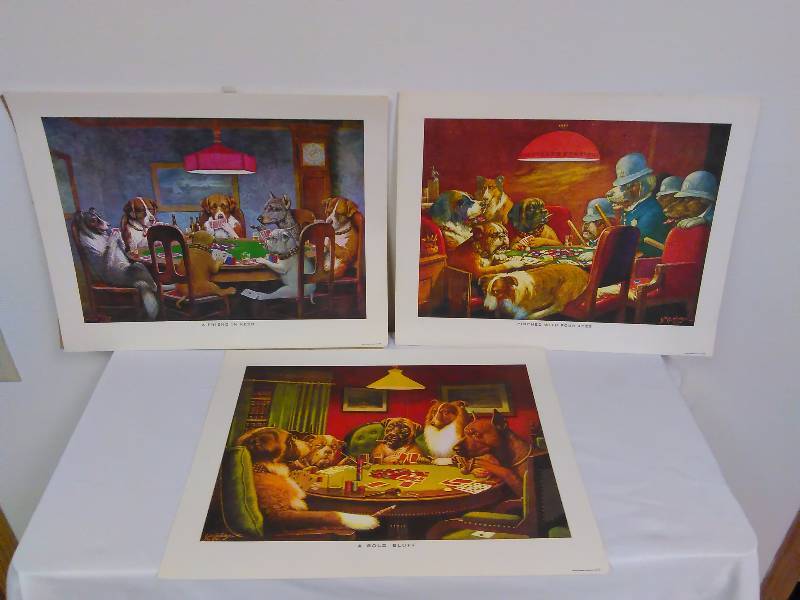 lot 139 image: Coolidge Dogs Playing Poker Prints, each measure 14 x 11