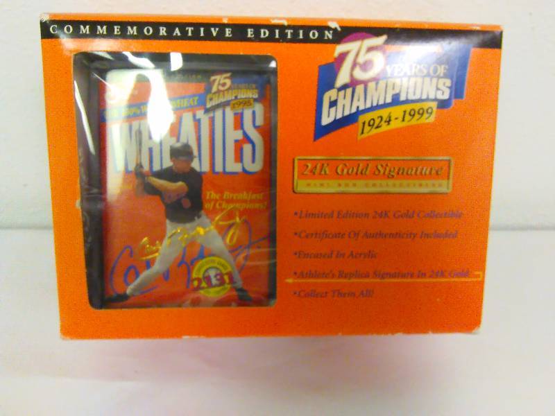 lot 141 image: Cal Ripken Wheaties, Limited Edition, 24k Gold Collectible