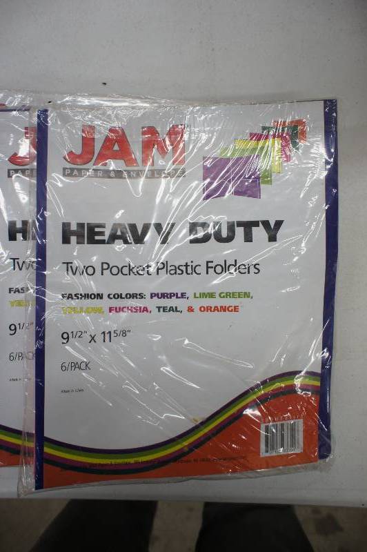 lot 3 image: Lot of 10 Packs of New JAM Paper Heavy Duty Plastic 2 Pocket School Presentation Folders - Assorted Fashion Colors - 6 Per Pack