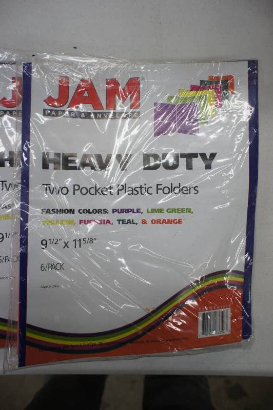 lot 4 image: Lot of 10 Packs of New JAM Paper Heavy Duty Plastic 2 Pocket School Presentation Folders - Assorted Fashion Colors - 6 Per Pack