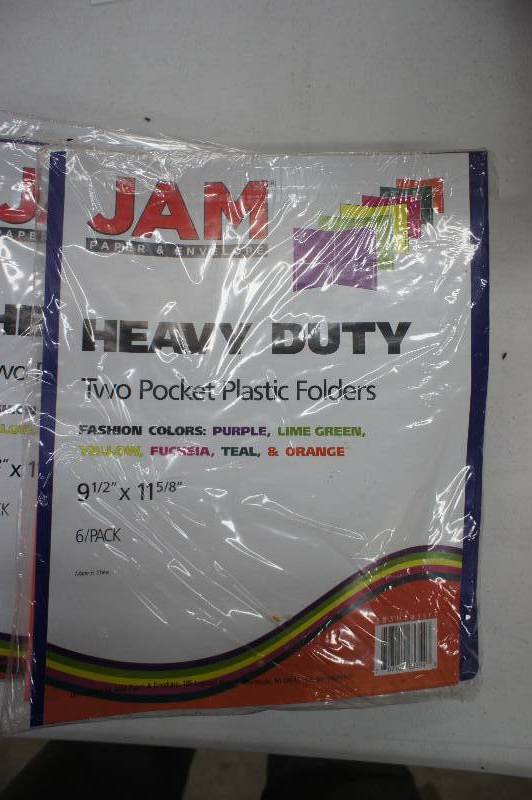 lot 5 image: Lot of 10 Packs of New JAM Paper Heavy Duty Plastic 2 Pocket School Presentation Folders - Assorted Fashion Colors - 6 Per Pack