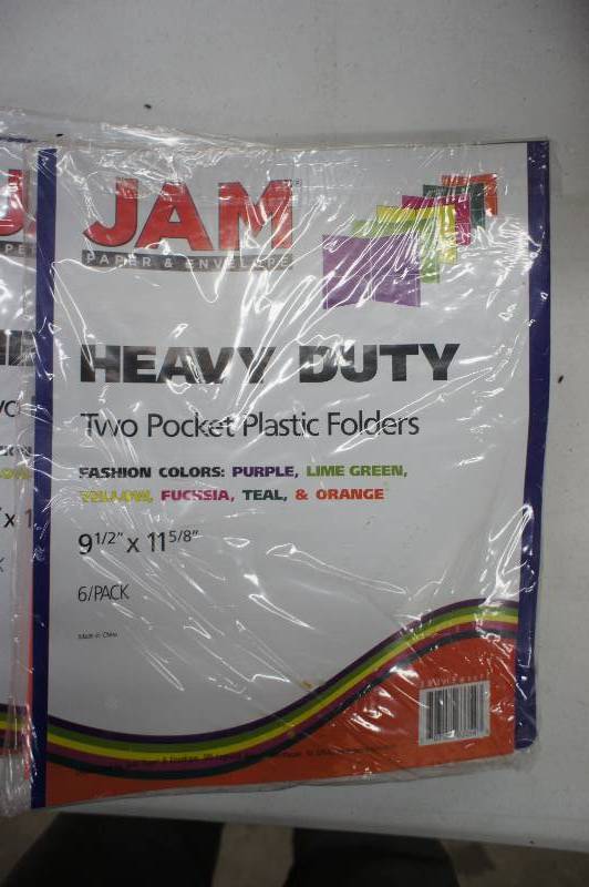 lot 6 image: Lot of 10 Packs of New JAM Paper Heavy Duty Plastic 2 Pocket School Presentation Folders - Assorted Fashion Colors - 6 Per Pack