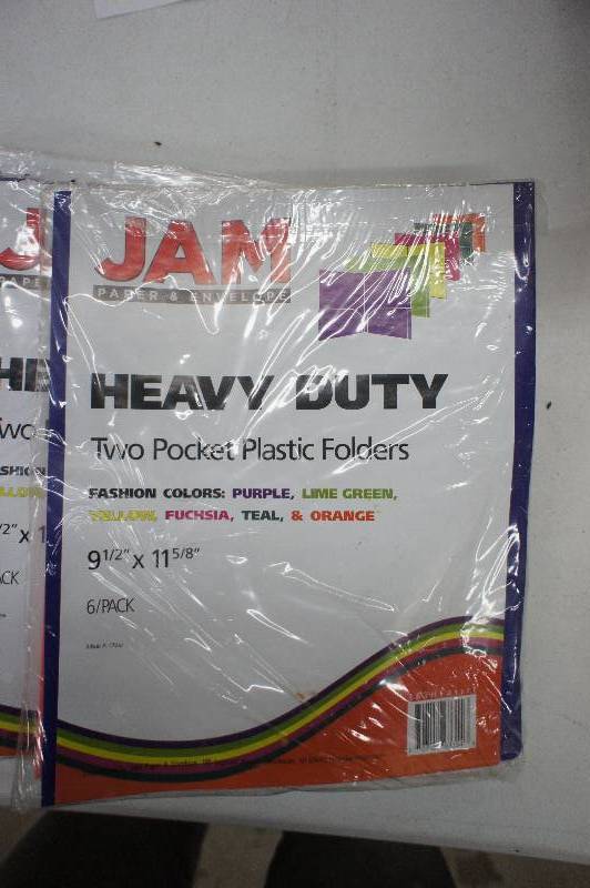 lot 7 image: Lot of 10 Packs of New JAM Paper Heavy Duty Plastic 2 Pocket School Presentation Folders - Assorted Fashion Colors - 6 Per Pack