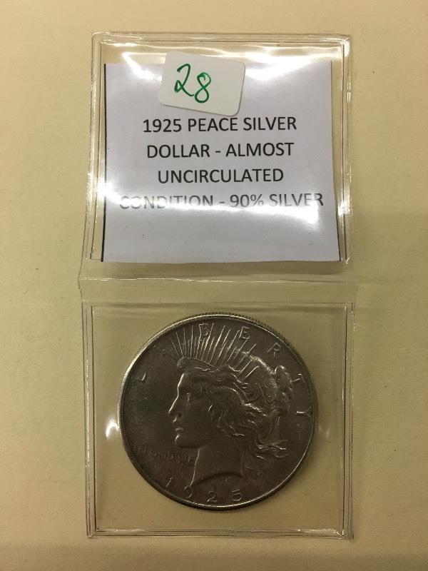 1925 Peace Silver Dollar, Nearly Un...