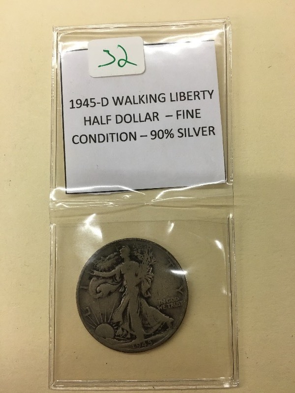 1945-D Walking Liberty Half Dollar,...