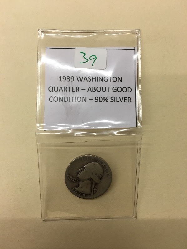 1939 Washington Quarter, 90% Silver...