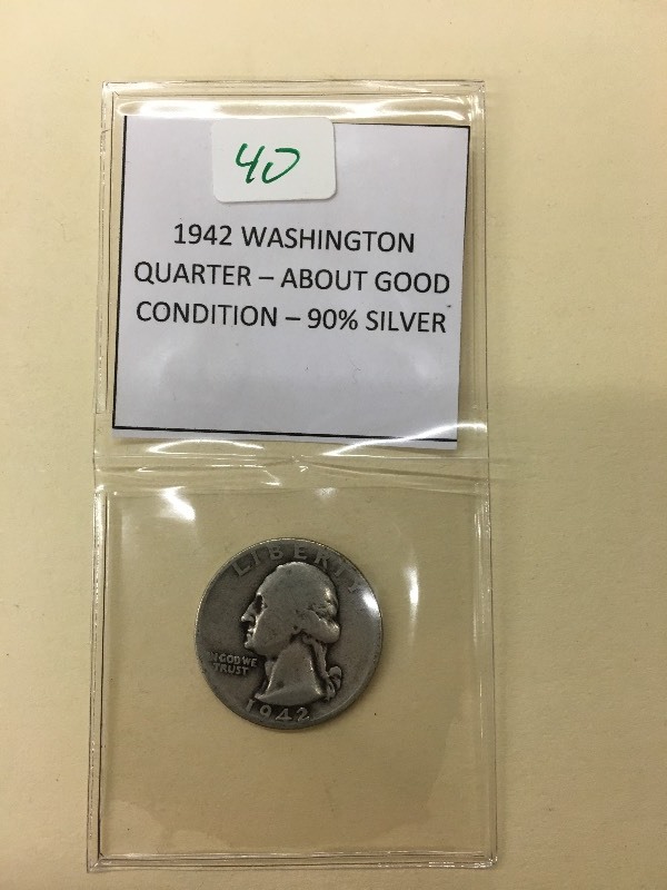1942 Washington Quarter, 90% Silver...