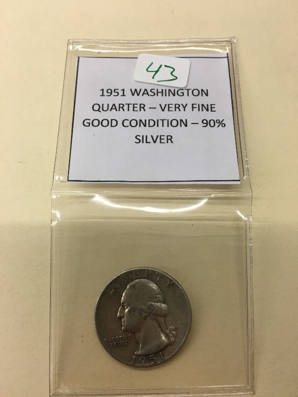1951 Washington Quarter, 90% Silver...