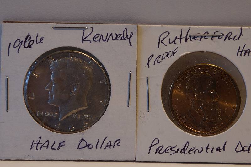 1966 Proof Kennedy Half Dollar & Proof Rutherford B Hayes Presidential Dollars