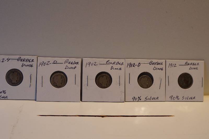 1902, 1902-O Barber Dimes and 1912, 1912-D, 1912-S Barber Dimes