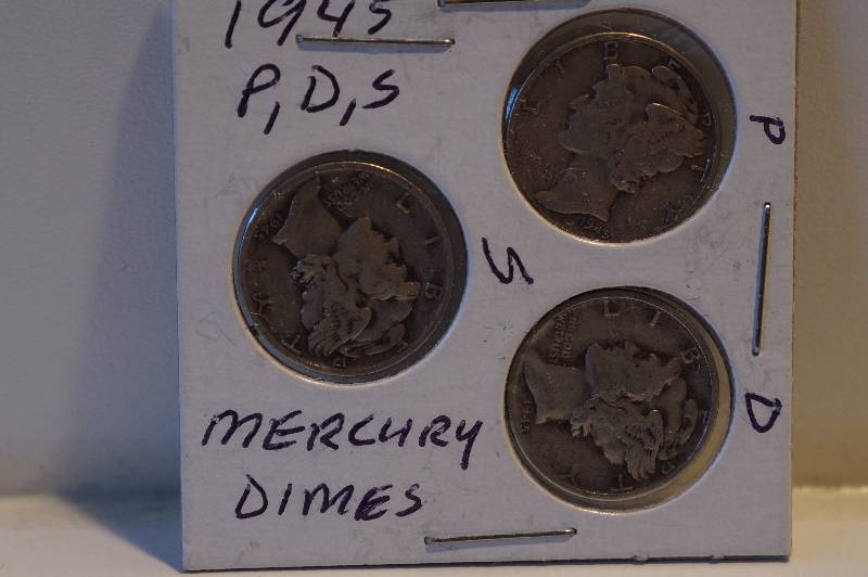 1945, 1945-D, 1945-S Mercury Dimes