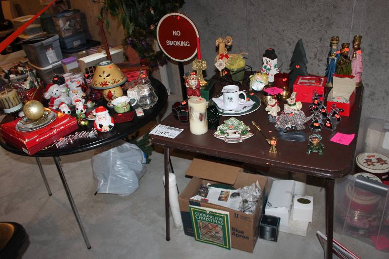 Lot of (2) Tables of Christmas Decorations
