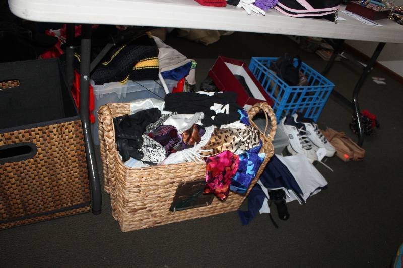Shoes, Scarves, Wicker Baskets