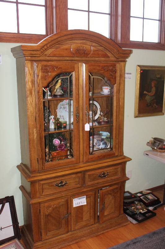 2-Glass Door 5-Drawer Wood Hutch