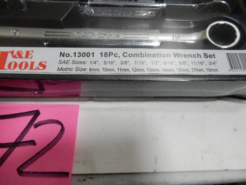 lot 72 image: 18 piece combination wrench set 8 piece universal socket set 7 piece star tip screwdriver set