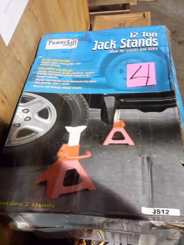 lot 4 image: 2, 12 Ton Jack Stands.  Power Lift