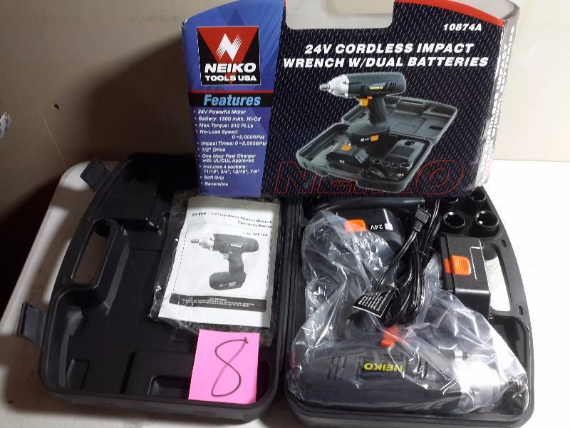 lot 8 image: NEIKO, tools 24 V Cordless Impact Wrench wDual Batteries