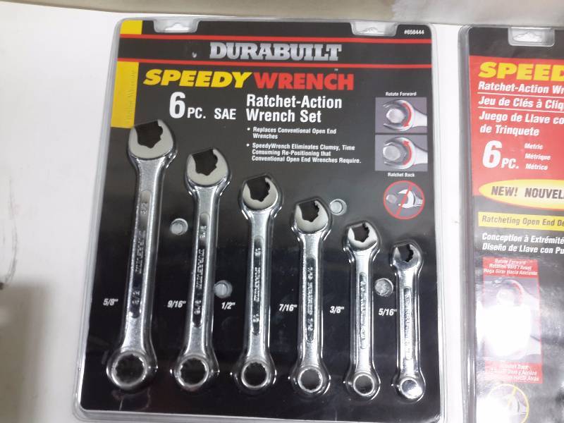 lot 32 image: DURABUILT, 6 pc SAE Ratchet Action wrench set 6 piece ratchet action wrench set Powerlift, Deep impact Socket set