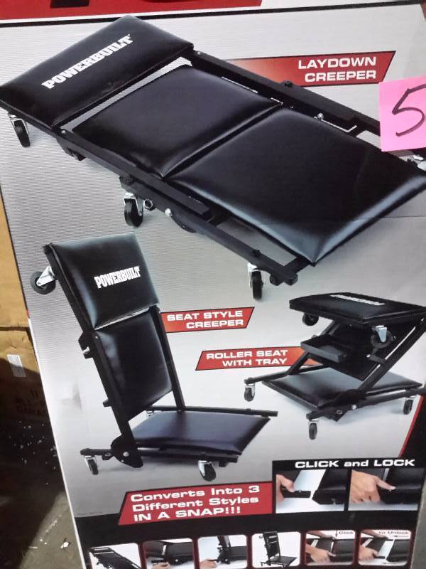 lot 57 image: Powerbuilt, 40 in 3 in 1 creeper seat with tray