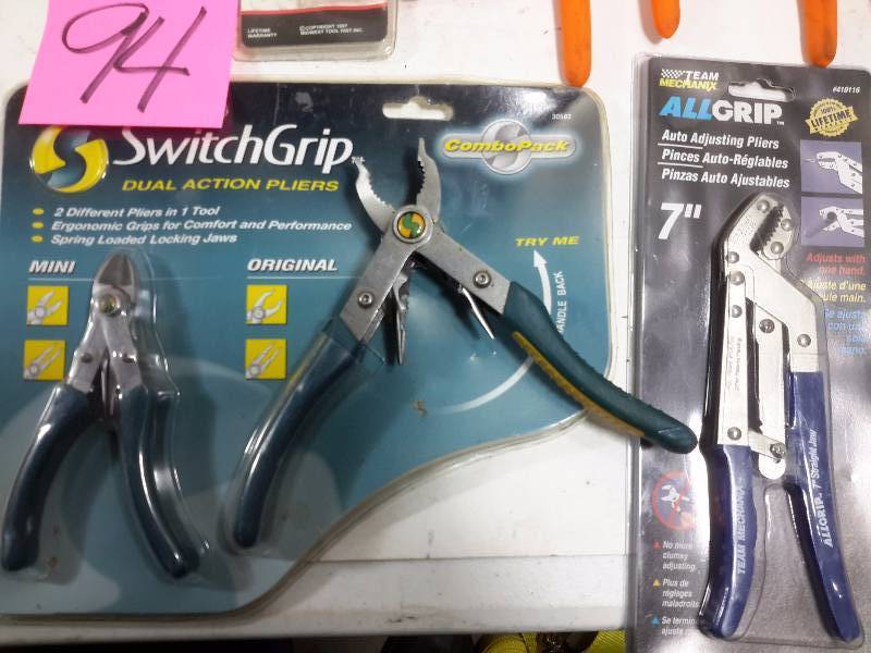 lot 94 image: 2, 12 in Pliers, Mini ratchet and nut driver set Dual Action Pliers, All Grip adjustable pliers
