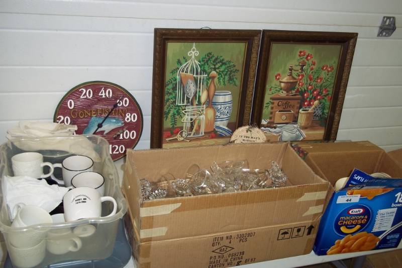 lot 44 image: Thermometer, Dishes, Framed Dcor, Towel Dispenser