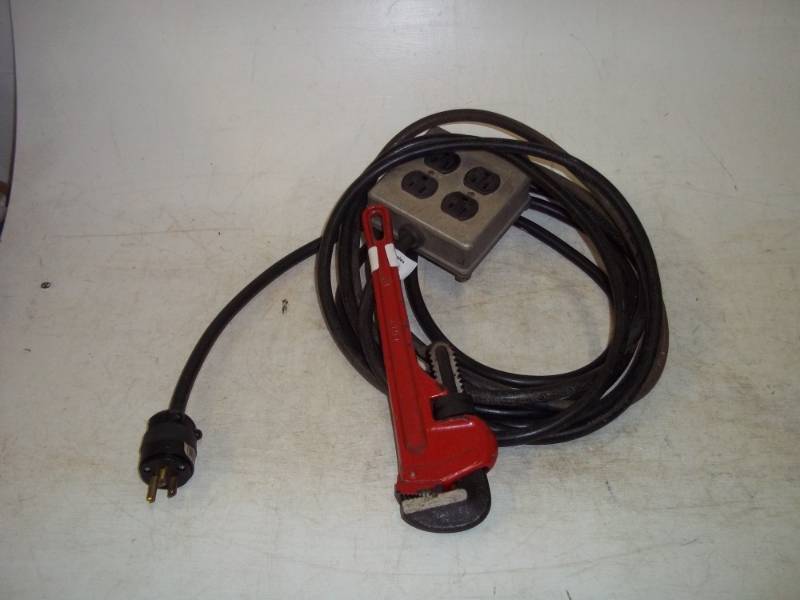 lot 66 image: Pipe Wrench and Extension cord with box