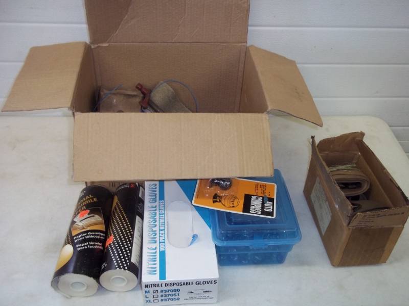 lot 127 image: Cotter pins, Washers, Fax paper, Examination gloves, ext.