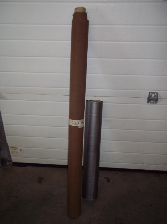 lot 193 image: Roll of 3 yards of tan vinyl and partial roll of grey vinyl 26 Wide