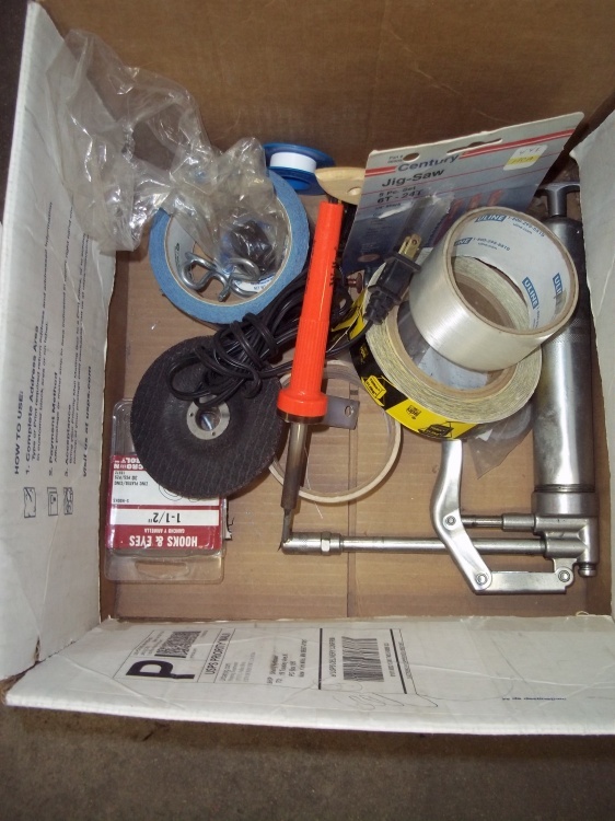 lot 210 image: Grease gun, sodderer, tape