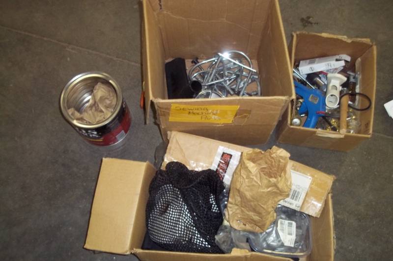 lot 228 image: U-bolts, vinyl grommets, chisel, flag pole clamp, spring clamps, cable crimps, 38 nuts, vinyl edging