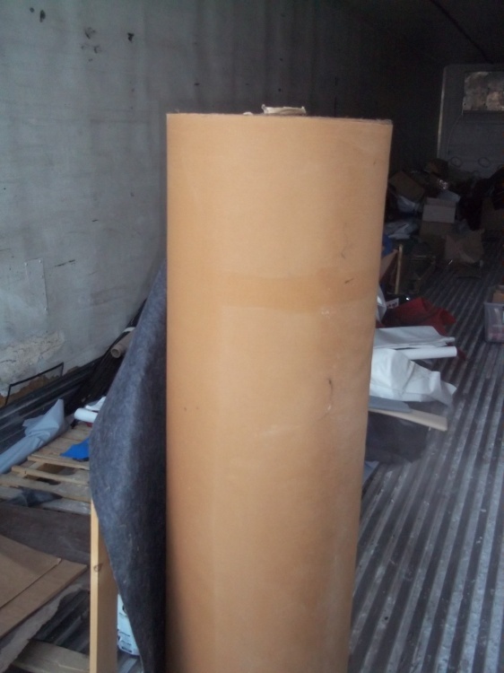 lot 245 image: Very  large roll of tan padded vinyl 58 x 17 Diameter Roll