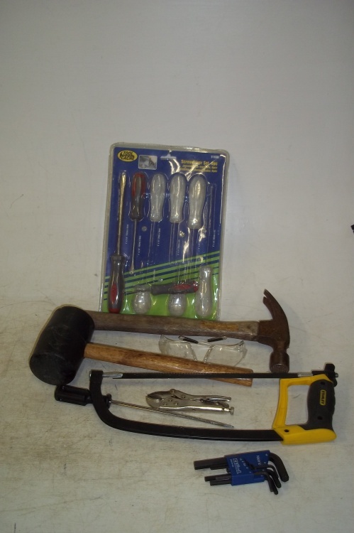 lot 247 image: 16 oz. Hammer, rubber mallet, screw drivers, Allen wrenches
