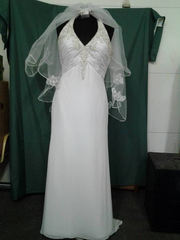 Bonny White Halter With Veil Size 14