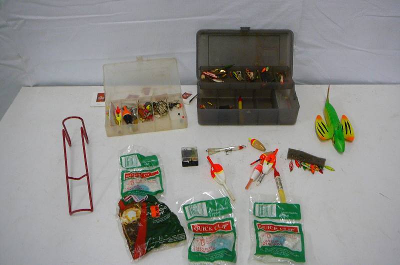 lot 49 image: Ice Fishing Jigs & Decoy Mantles - Pole Holder - Tackle Boxes