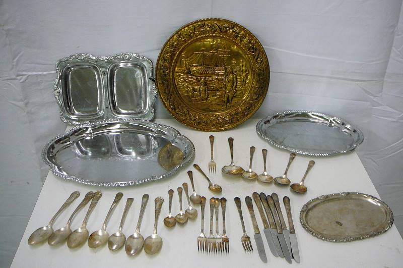 lot 79 image: Silver platters and silverware plated