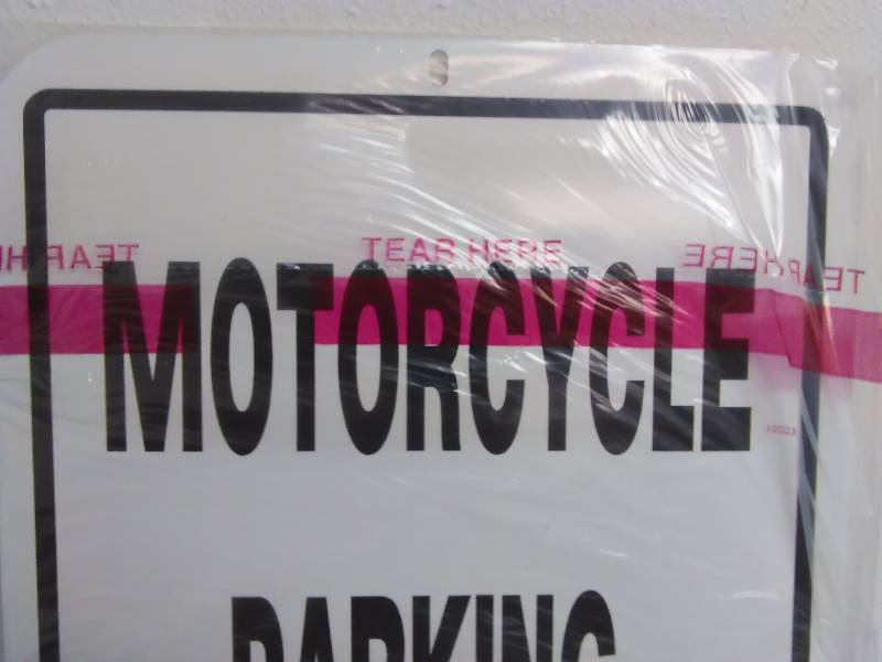 lot 48 image: Motorcycle Parking Only Sign, Metal, 18 x 12, Hillman Sign Center Perfect.