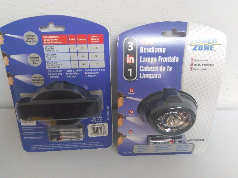 lot 198 image: Adjustable Black LED Head lamp (2) with batteries and adjustable head strap