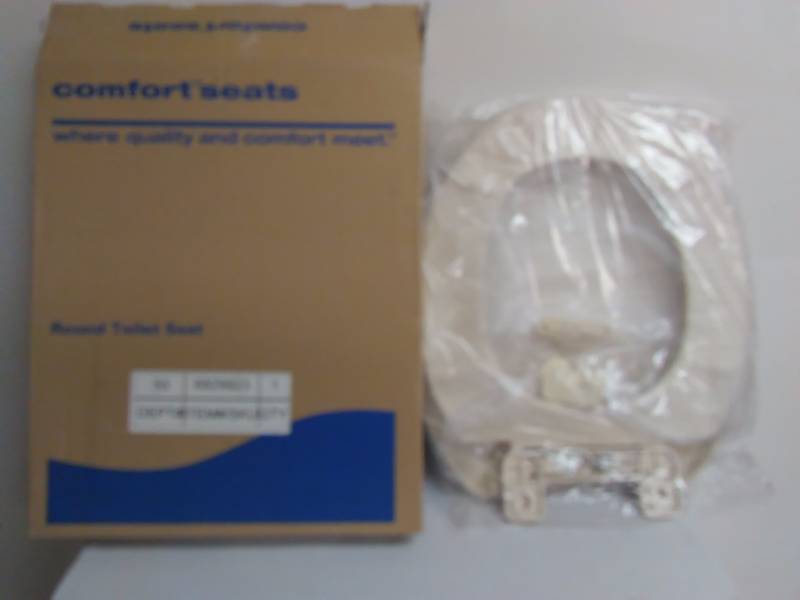 lot 257 image: Round Plastic Toilet Seat, New in Box, Bone Colored