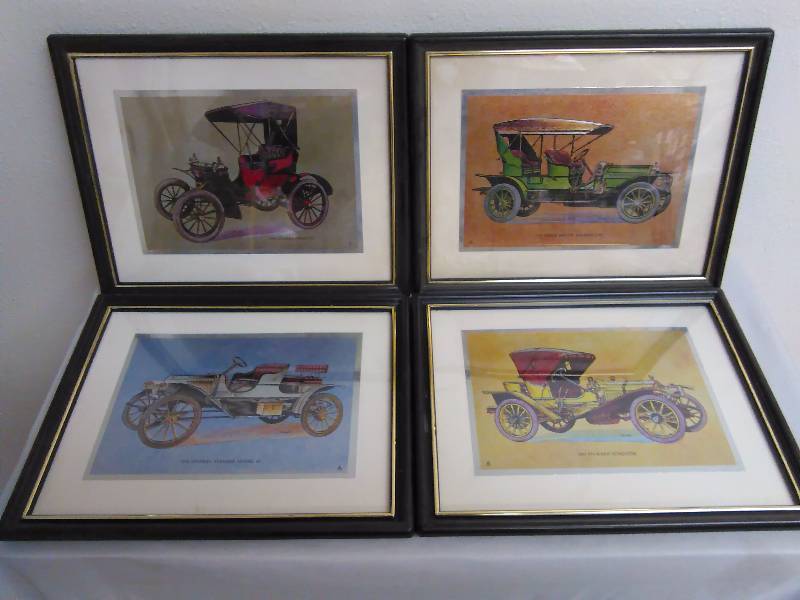 lot 271 image: Framed Gold and Silver Antique Auto Prints (4)