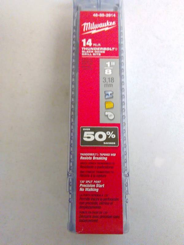 lot 306 image: Milwaukee 14 pc Thunder Bolt Black Oxide Drill Bits 18 Model 48-89-2914