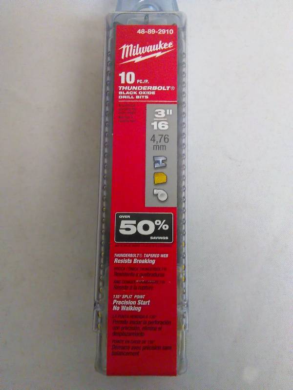 lot 307 image: Milwaukee 10 pc Thunder Bolt Black Oxide Drill Bits 316 Model 48-89-2910