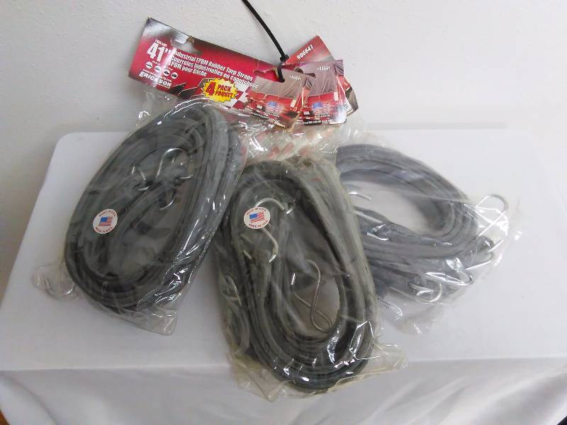 lot 313 image: 41 Rubber Tarp Straps with hooks (3) Each pkg. contains 4 straps
