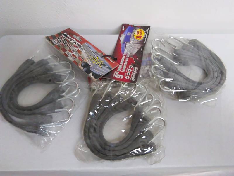 lot 314 image: 9 Rubber Tarp Straps with hooks (3) Each pkg. contains 4 straps